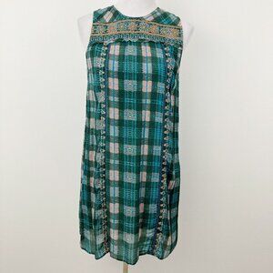 Label Ritu Kumar Tartan Shift Dress Size 3 Embroidered Sleeveless Round Neck